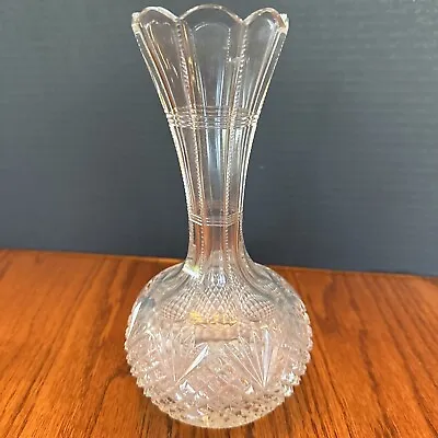 Buy Vintage Antique Leaded Crystal Pressed Glass Heavy Vase 8.5  Tall Ornate • 9.46£