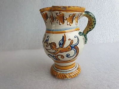 Buy Antique Maiolica /Majolica Hand Painted Jug, Decorative Tin Glazed Pottery • 32£