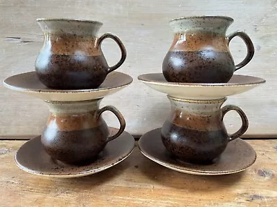 Buy Vintage Iden Pottery, Rye, Sussex, 4x Mugs & Saucers, Stoneware Studio Pottery • 26.99£