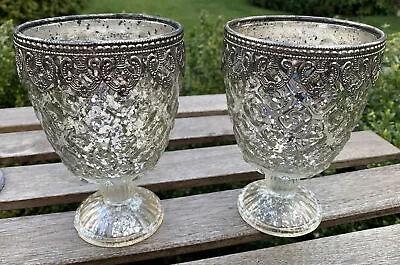 Buy Chic Antique Pair Glass Silver Candle Holder Centrepiece Brand New Shabby Chic • 10.99£