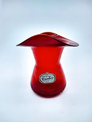 Buy Rainbow Crackle Glass Handblown Red Vase • 16.61£