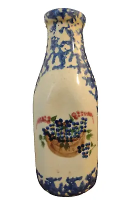 Buy Vintage ALPINE POTTERY Roseville Ohio Blue Sponge Ware 9  Milk Bottle Vase 1995 • 14.25£