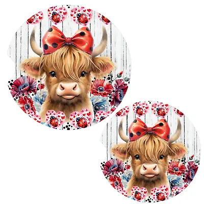 Buy Lady Bug Highland Cow Set Of 2 Ceramic Car Coasters • 10.55£