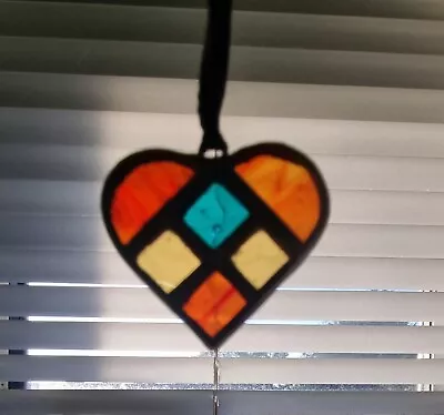 Buy Small , Real Glass, Suncatcher, Heart Shaped,  Stained Glass Art Window Hangings • 8£