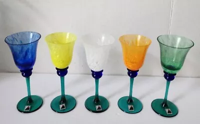 Buy Atelier Morava Czech Bohemia Glass Set Of 5 Colorful Wine Goblets Hand Blown • 213.46£
