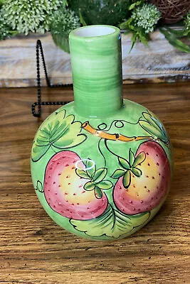 Buy Hand Painted Italian Pottery Bud Vase Paradox Green Red Strawberry 7” • 9.63£