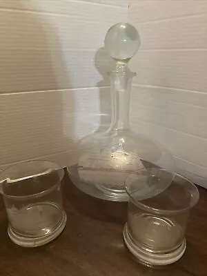 Buy Vintage Toscany Etched Clipper Ship Decanter And Stopper With Two Etched Glasses • 33.07£