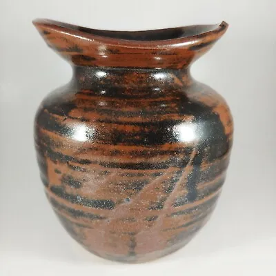 Buy Handmade JON YAGER 6  Brown & Black Asymmetrical Stoneware Pottery Vase - Signed • 31.81£