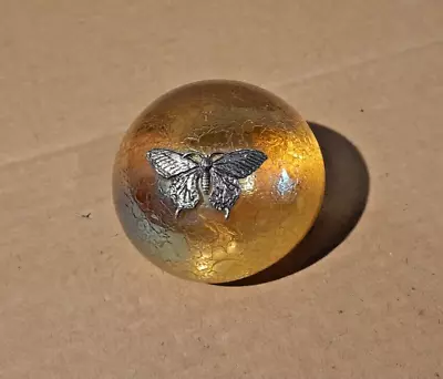 Buy Vintage Heron Glass Amber Glass Paperweight With Butterfly Motive.Approx.60mm • 24.95£