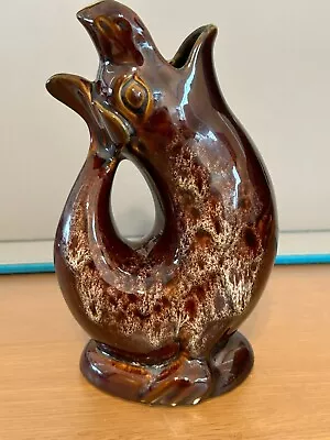 Buy Vintage Kernewek Pottery  Treacle Brown Seal/Fish Gurgle Glug Jug Vase 18 Cms • 14.95£