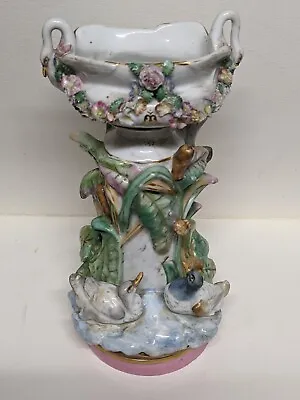 Buy Antique Victorian Porcelain Centerpiece Bowl Vase With Ducks & Swans Marked ML • 99.99£