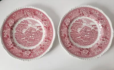 Buy 2 Vintage Adams Ironstone English Scenic Dinner Plates 10  Made In England  Pink • 18£