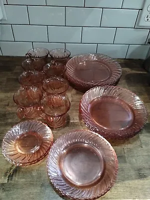 Buy VINTAGE FORTECRISA GLASS MEXICO RADIANCE PINK SWIRL SET Plates Bowls Cups 29piec • 135.07£