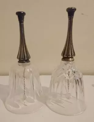 Buy Pair Of Crystal Bells - Silver Metal Handles - Cut Glass, ~6.75 , Vintage • 14.99£