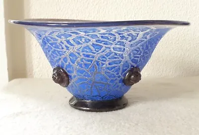 Buy Very Stylish Antique Hand Blown Blue Veined Glass Bowl Compote 8.5  • 80£