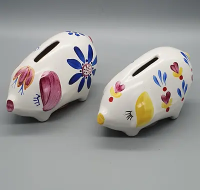 Buy Pair Of Hand Painted With Flowers Piggy Banks ARTHUR WOOD 5428 5542 (1970s) • 25£