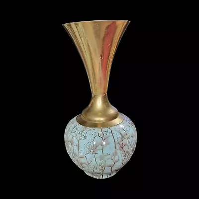 Buy Mid Century Modern Delft Holland Hand Painted Turquoise And Brass Trumpet Vase • 33.18£