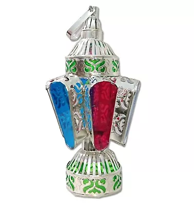 Buy AA118 Cheap Egyptian RAMADAN Silver Tin Candle Holder Lantern Colored Glass  • 17.05£