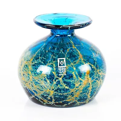 Buy Vintage Mdina Glass Vase With Blue And Yellow Design, Signed • 17.99£