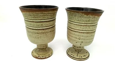 Buy Two Vintage Pottery Stoneware Earthen Ware Handmade Pottery Goblets Cups • 24.99£
