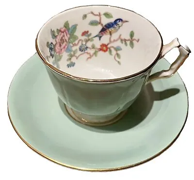 Buy Collectible Aynsley England Bone China Pale Green/Gold Trim Tea Cup & Saucer • 56.66£