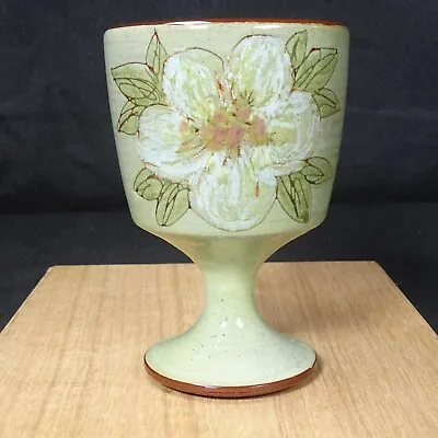 Buy Hand Made Chelsea Studio Pottery Goblet. Green Brown Floral Design. • 10.99£