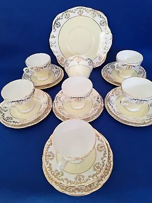 Buy Vintage Royal Sutherland Bone China Tea Set 20 Pieces Yellow / White / Gilding • 29.95£