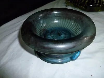 Buy Vintage Davidson Glass Bowl On Stand Blue Vgc • 14.99£