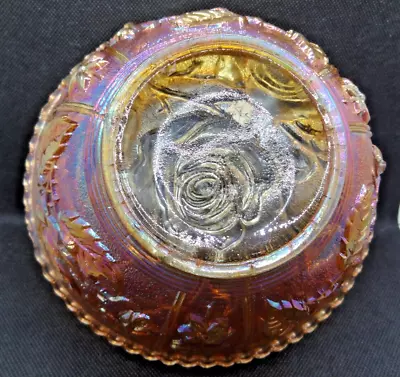 Buy Vintage Imperial Iridescent Ridged Carnival Glass Bowl Open Rose Marigold 7 Wide • 23.57£