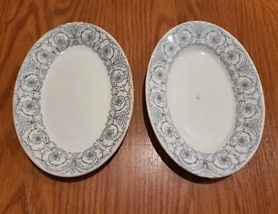 Buy JOHN MADDOCK & SONS  2 Small Oval Platters VITRIFIED  Gray Floral Vines Patter • 21.75£