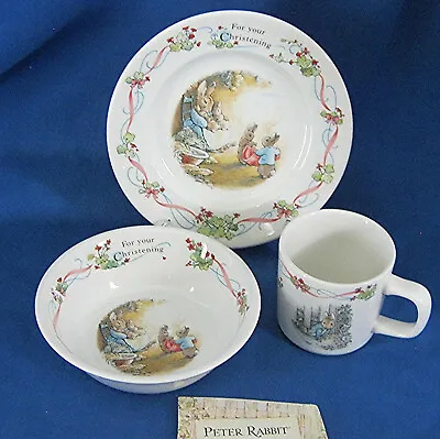 Buy  Peter Rabbit *For Your Christening* 3 Pc Set WEDGWOOD England Mug Plate Bowl • 22.76£