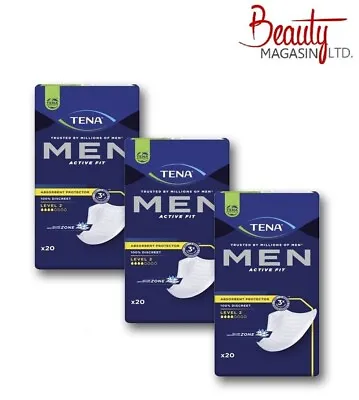 Buy Tena Men Level 2 Absorbent Protector 3 Packs Of 20 (60 Total) Incontinence Pads • 15.99£