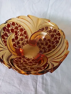 Buy Vintage Stölzle Hermanova Hut-Czech-Large Amber/ Red Art Deco Glass Bowl-3 Legs • 19£