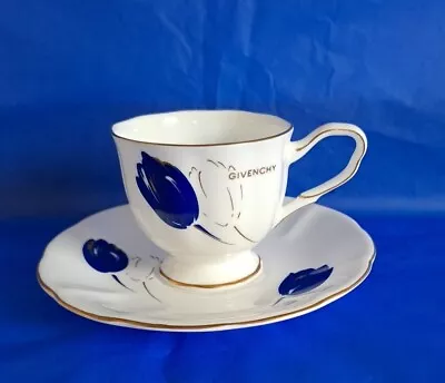 Buy Givenchy Bone China Cup & Saucer- New & Unused Collectable - Blue Tulip Design • 19.99£