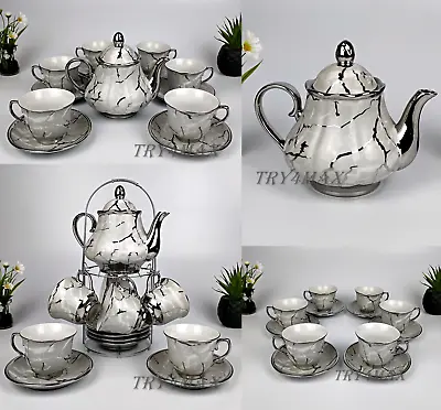 Buy 15PC Tea Set With Rack Cups Saucers Teapot China Tea Pot Tea Sets Kitchen Set • 32.99£