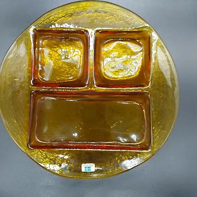 Buy Vintage Lindshammer Amber Glass Serving Dish 3 Sections Textured Back Sweden • 14.21£
