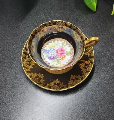 Buy Rare Shelley Black Gold Cabinet Tea Cup And Saucer • 85£