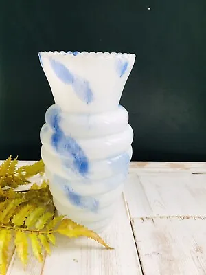 Buy Vintage Bohemian Art Deco Style Blue And White Marbled Glass Vase Beehive • 12£