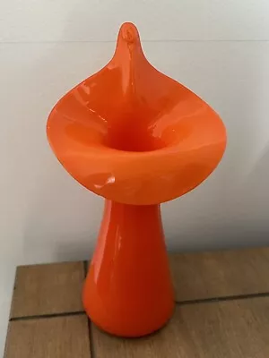 Buy Vintage MCM Czech Orange Glass Vase Jack In The Pulpit Czechoslovakia • 19.99£