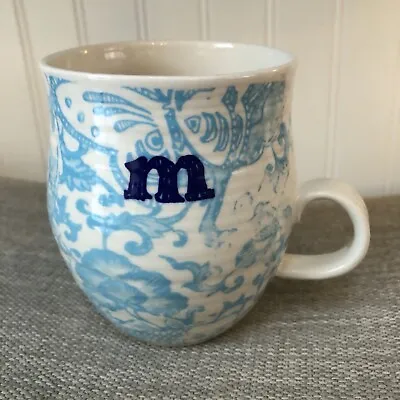 Buy Anthropologie Homegrown Initial Monogram M Coffee Mug Cup Blue White Ceramic • 15.37£