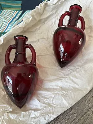 Buy Set /2 Couronne Amphora Glass Vase Cruets 6”x3” Cranberry Red • 9.63£