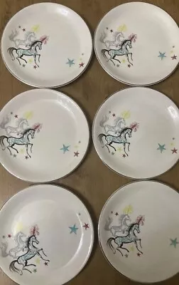 Buy 6x Alfred Meakin Pottery,Circus Horses,6.5/8” Dia Side Plate,Silver Gilding • 35£