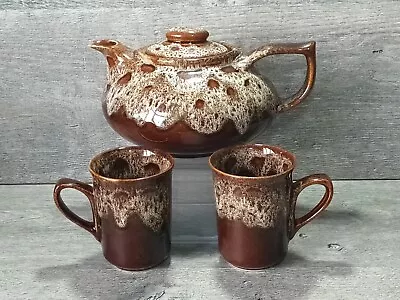 Buy Fosters Pottery Cornwall Honeycomb High Gloss Glaze Ovoid Shape Teapot & Mugs • 24.99£