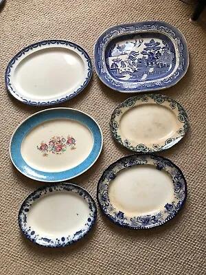 Buy 6 X Antique Large Meat Plates Blue And White ‘Stone China’ R&W Willow Pattern • 29.95£