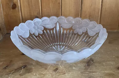 Buy Vintage Glass Fruit Serving Bowl With Frosted Flower Edging 1950s • 16.99£
