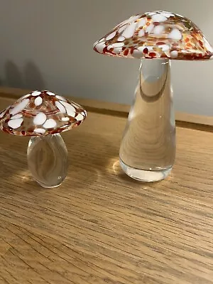 Buy Two Alum Bay Glass Mushrooms With Orangy Red And White Caps • 49.95£