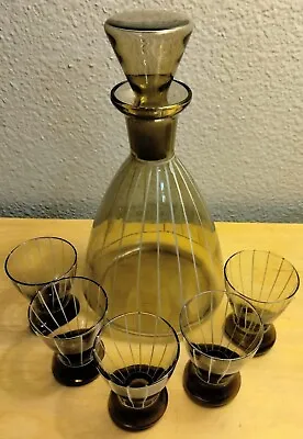 Buy Vintage Danish Hand Blown Smoke Glass Barware Cordial Set Mid Century Modern • 168.90£