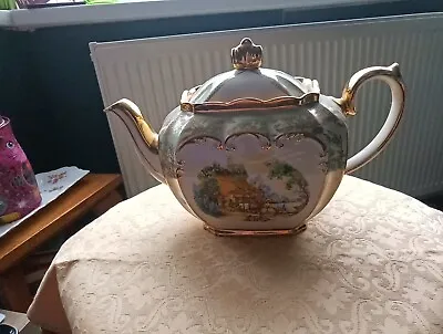Buy Vintage Sadler Cube Teapot Green And Gold Crinoline Lady • 25£