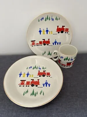 Buy Vintage Lord Nelson Pottery Children’s Cup Bowl Plate Set Train Motif Design • 30£