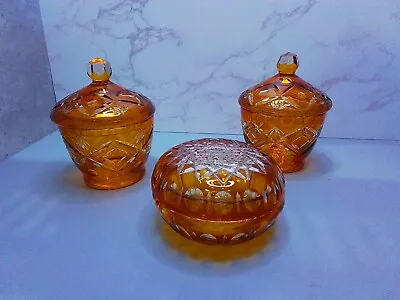 Buy Three Vintage Amber Glass Dressing Table Pots • 22£